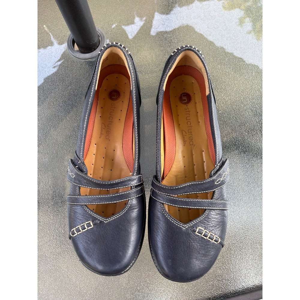 Clarks Unstructured Un.Loop Navy Leather Flats Slip On Shoes Womens 8M 61085
